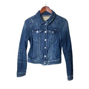 Anthropologie Pilcro &The Letterpress Distressed Blue Crop Denim Jacket Medium
